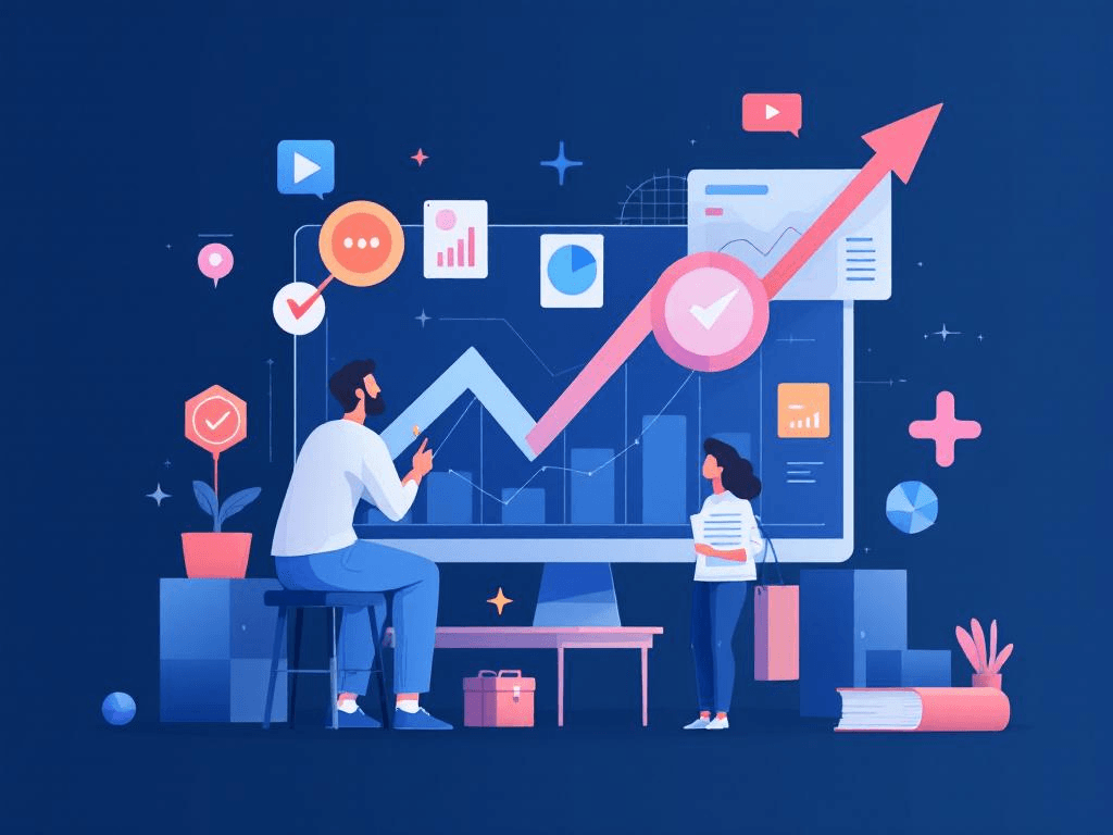 A professional abstract illustration representing the concept of The Vanity Metrics Problem in Marketing Strategy.Visual...