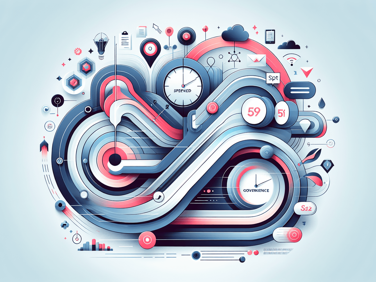 A professional abstract illustration representing the concept of Speed versus consistency in Marketing Strategy